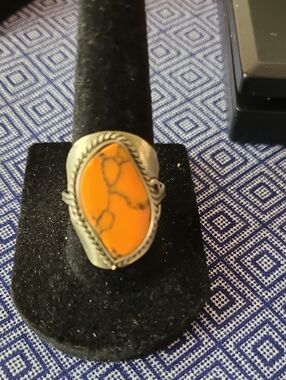 Orange Stone Ring handcrafted from alpaca silver or sterling silver.